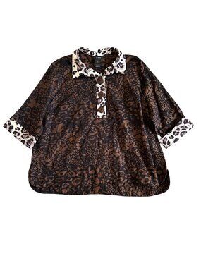 Ali Miles Women's Sz 1X Leopard Print Brown & Beige Button Front Tunic Top